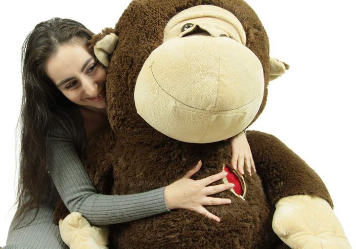 Giant Stuffed Monkey, Heart in Zippered Chest Pocket to Express Love, 48 Inch Soft 4 Feet Tall