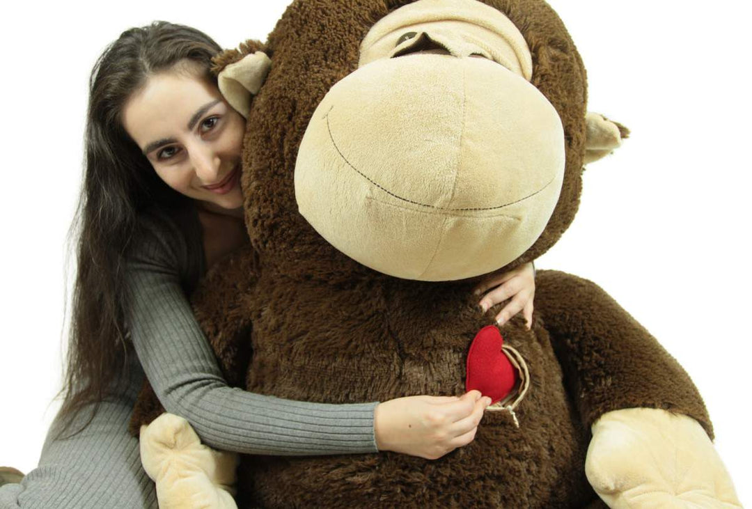 Giant Stuffed Monkey, Heart in Zippered Chest Pocket to Express Love, 48 Inch Soft 4 Feet Tall