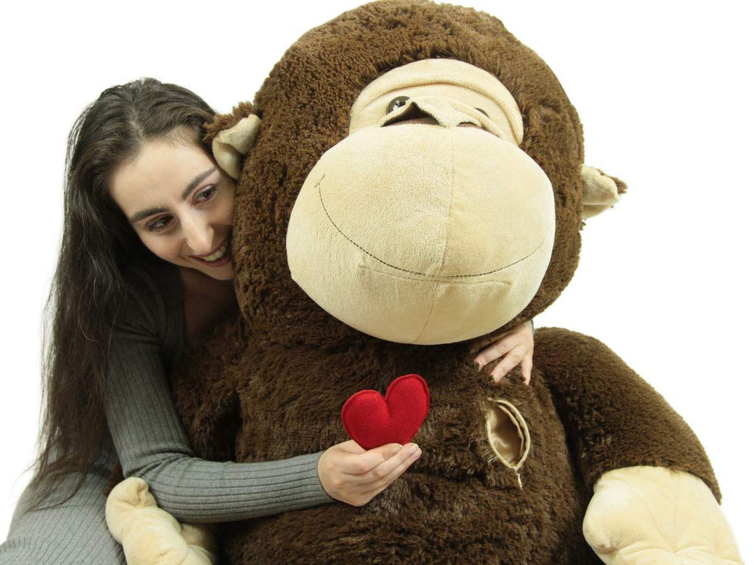 Giant Stuffed Monkey, Heart in Zippered Chest Pocket to Express Love, 48 Inch Soft 4 Feet Tall