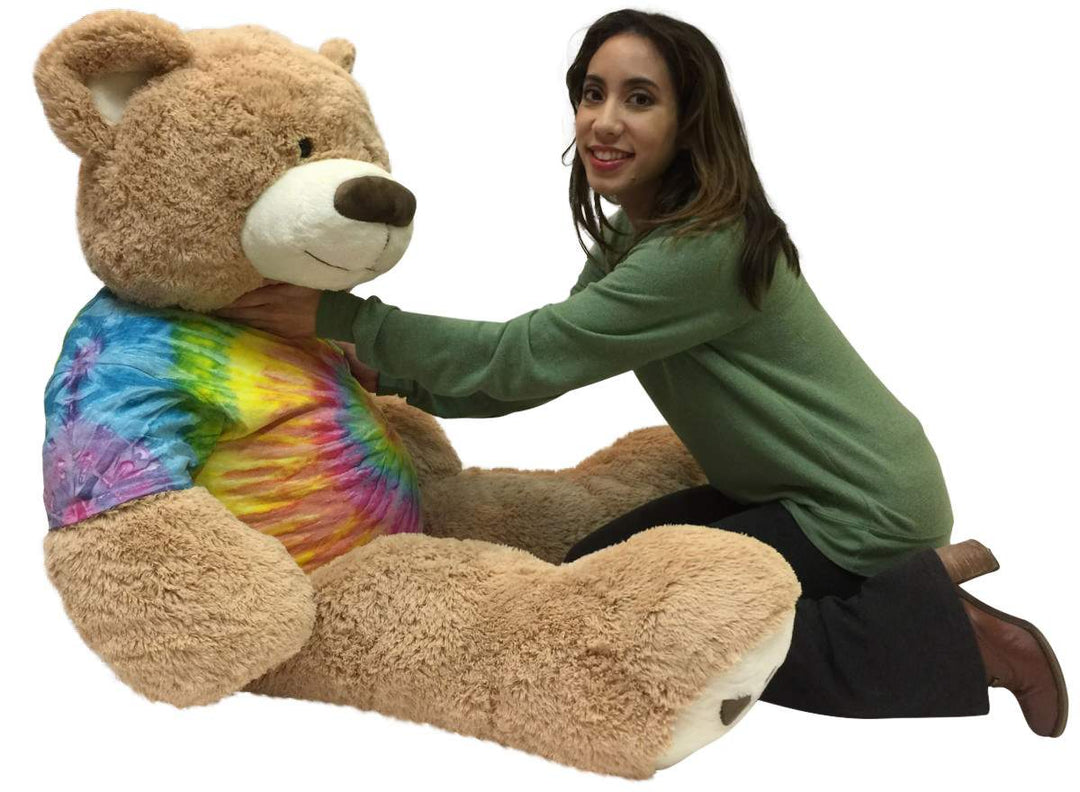 Big Plush Giant Teddy Bear 5 Feet Tall Wears Removable Tie Dye T-shirt, Soft Smiling Big Teddybear 5 Foot Bear Ultra Premium Quality