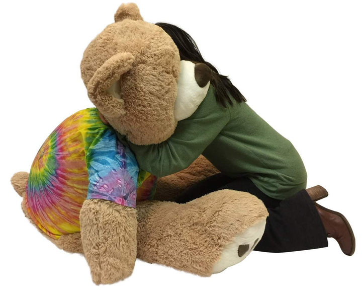 Big Plush Giant Teddy Bear 5 Feet Tall Wears Removable Tie Dye T-shirt, Soft Smiling Big Teddybear 5 Foot Bear Ultra Premium Quality