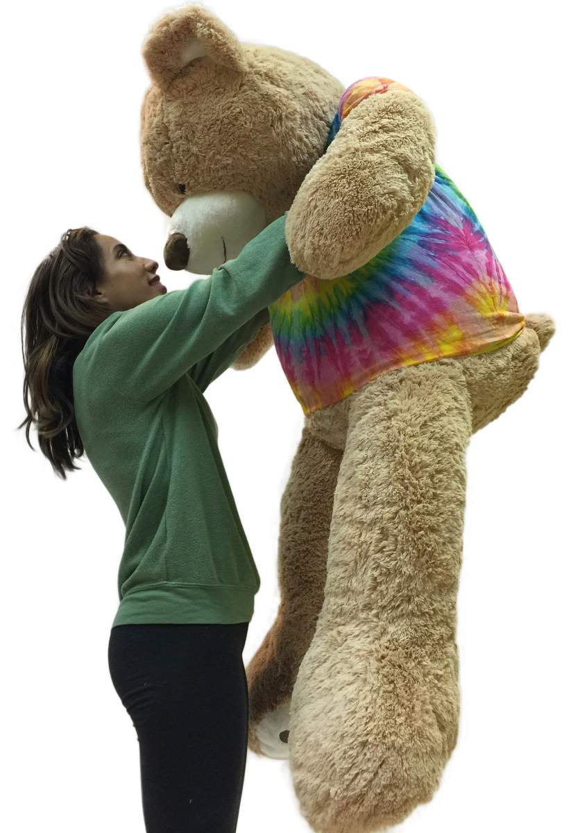 Big Plush Giant Teddy Bear 5 Feet Tall Wears Removable Tie Dye T-shirt, Soft Smiling Big Teddybear 5 Foot Bear Ultra Premium Quality