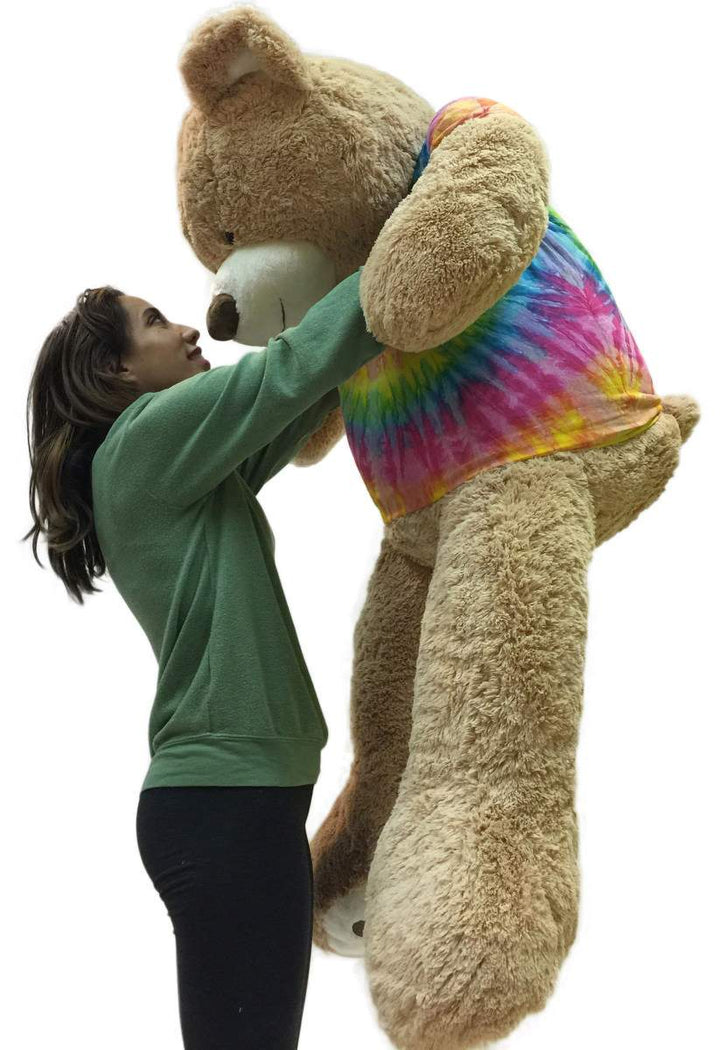 Big Plush Giant Teddy Bear 5 Feet Tall Wears Removable Tie Dye T-shirt, Soft Smiling Big Teddybear 5 Foot Bear Ultra Premium Quality