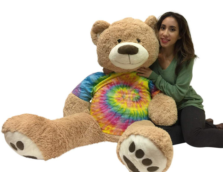 Big Plush Giant Teddy Bear 5 Feet Tall Wears Removable Tie Dye T-shirt, Soft Smiling Big Teddybear 5 Foot Bear Ultra Premium Quality