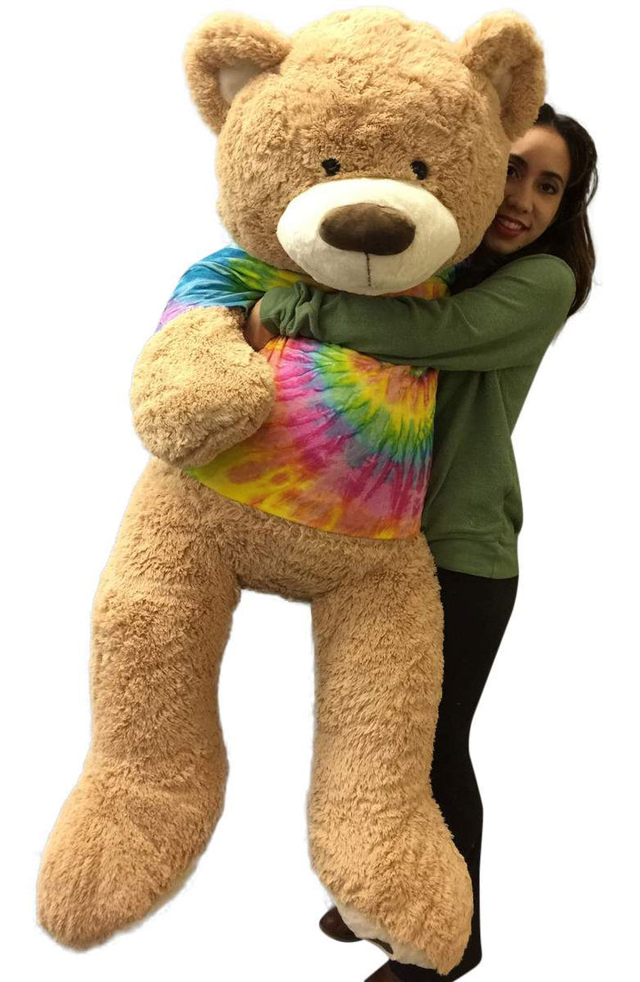 Big Plush Giant Teddy Bear 5 Feet Tall Wears Removable Tie Dye T-shirt, Soft Smiling Big Teddybear 5 Foot Bear Ultra Premium Quality