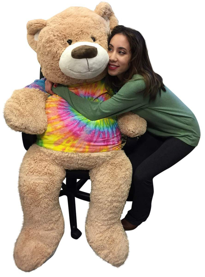 Big Plush Giant Teddy Bear 5 Feet Tall Wears Removable Tie Dye T-shirt, Soft Smiling Big Teddybear 5 Foot Bear Ultra Premium Quality