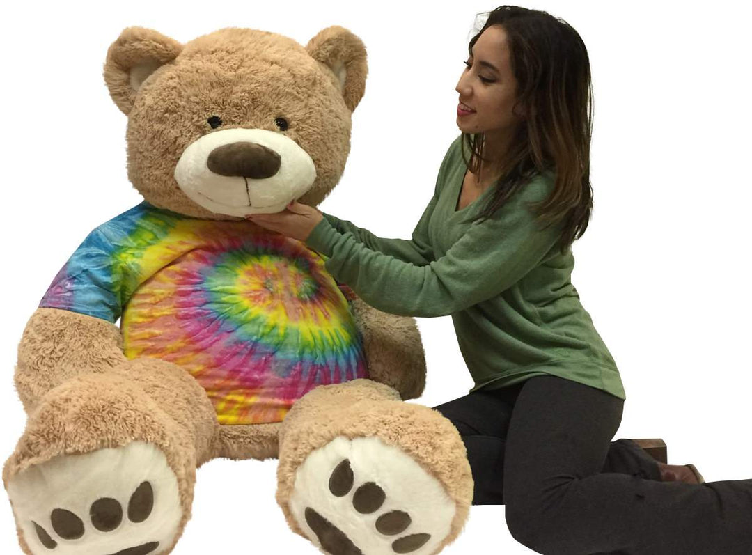 Big Plush Giant Teddy Bear 5 Feet Tall Wears Removable Tie Dye T-shirt, Soft Smiling Big Teddybear 5 Foot Bear Ultra Premium Quality