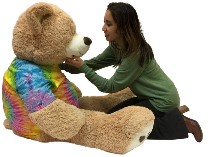 Big Plush Giant Teddy Bear 5 Feet Tall Wears Removable Tie Dye T-shirt, Soft Smiling Big Teddybear 5 Foot Bear Ultra Premium Quality
