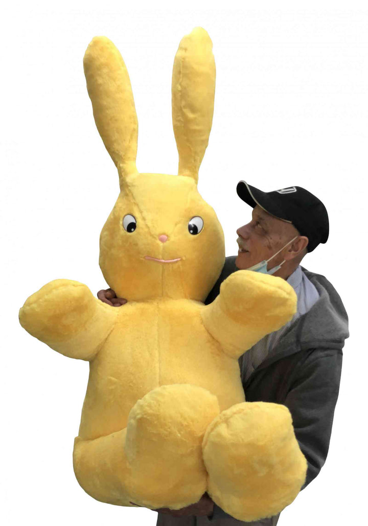 American Made Giant Stuffed Easter Bunny 62 Inches Yellow Soft Big Plush Rabbit 5.2 Feet Tall Made in USA