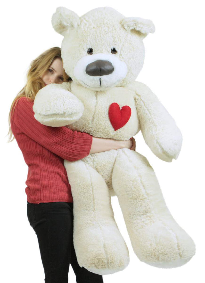 5 Foot Super Soft White Teddy Bear With Heart on Chest to Express Love, Weighs 15 Pounds, Made in USA