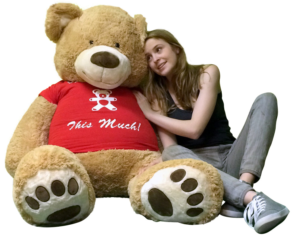 5 Foot Giant Teddy Bear Soft 60 Inch, Wears Removable T-shirt I LOVE YOU THIS MUCH