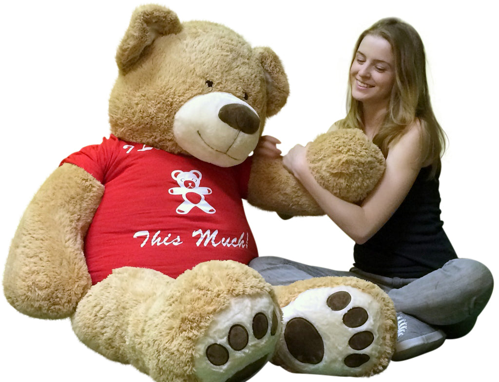 5 Foot Giant Teddy Bear Soft 60 Inch, Wears Removable T-shirt I LOVE YOU THIS MUCH
