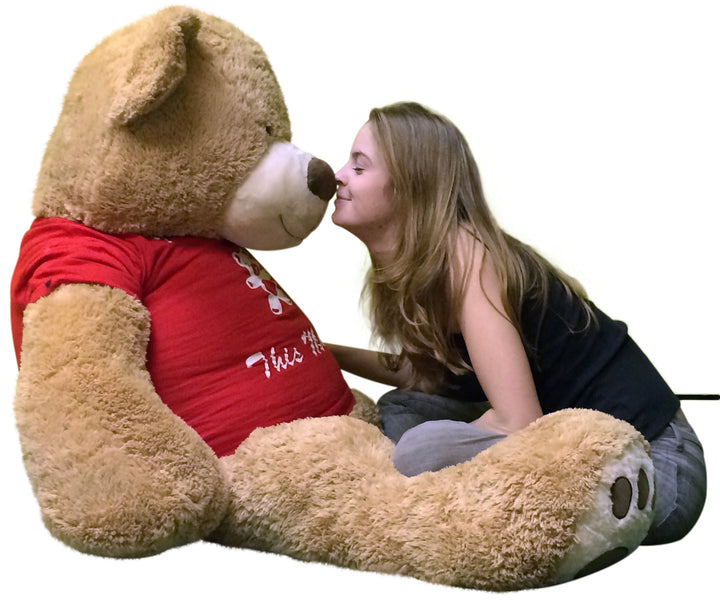 5 Foot Giant Teddy Bear Soft 60 Inch, Wears Removable T-shirt I LOVE YOU THIS MUCH