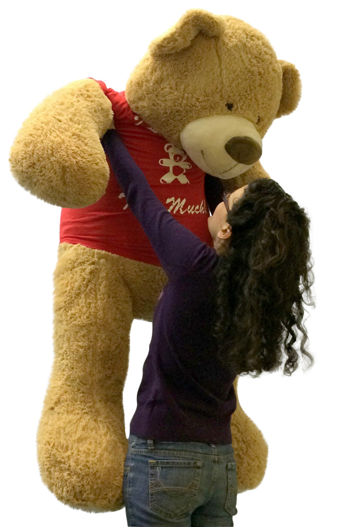 5 Foot Giant Teddy Bear Soft 60 Inch, Wears Removable T-shirt I LOVE YOU THIS MUCH
