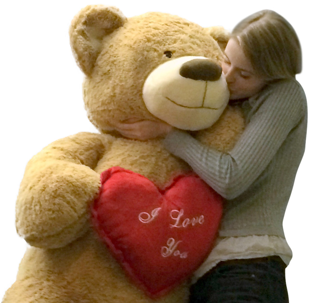 I Love You Giant Teddy Bear 5 Foot Soft Tan 60 Inch, Holds Heart Pillow