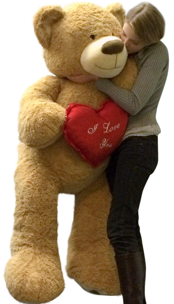 I Love You Giant Teddy Bear 5 Foot Soft Tan 60 Inch, Holds Heart Pillow