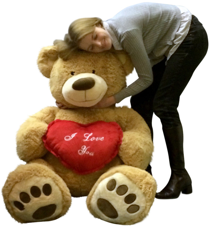 I Love You Giant Teddy Bear 5 Foot Soft Tan 60 Inch, Holds Heart Pillow