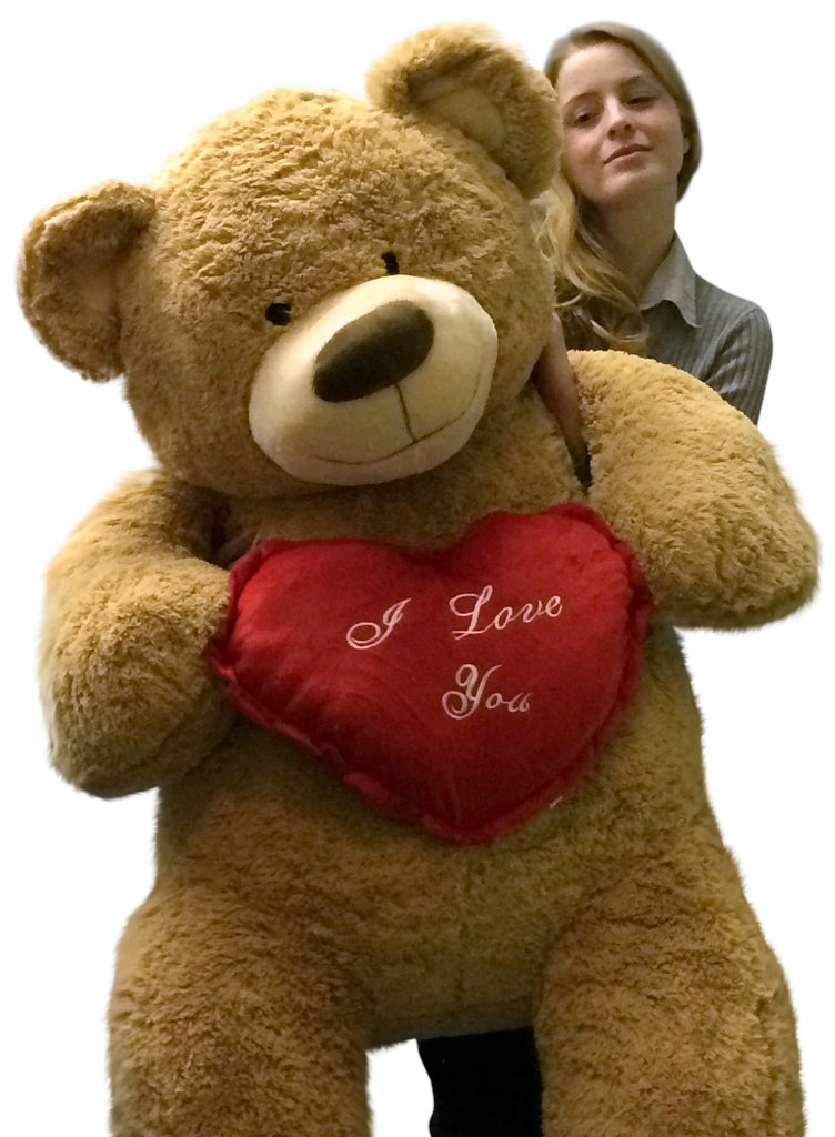 I Love You Giant Teddy Bear 5 Foot Soft Tan 60 Inch, Holds Heart Pillow