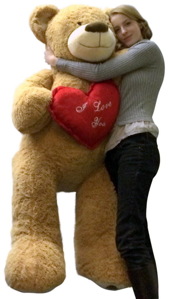 I Love You Giant Teddy Bear 5 Foot Soft Tan 60 Inch, Holds Heart Pillow