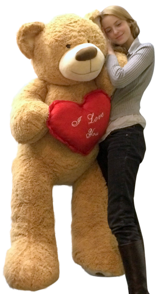 I Love You Giant Teddy Bear 5 Foot Soft Tan 60 Inch, Holds Heart Pillow