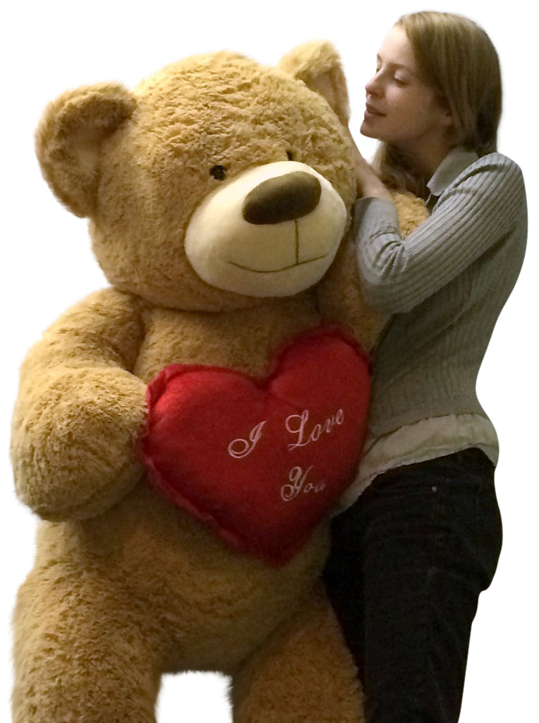 I Love You Giant Teddy Bear 5 Foot Soft Tan 60 Inch, Holds Heart Pillow