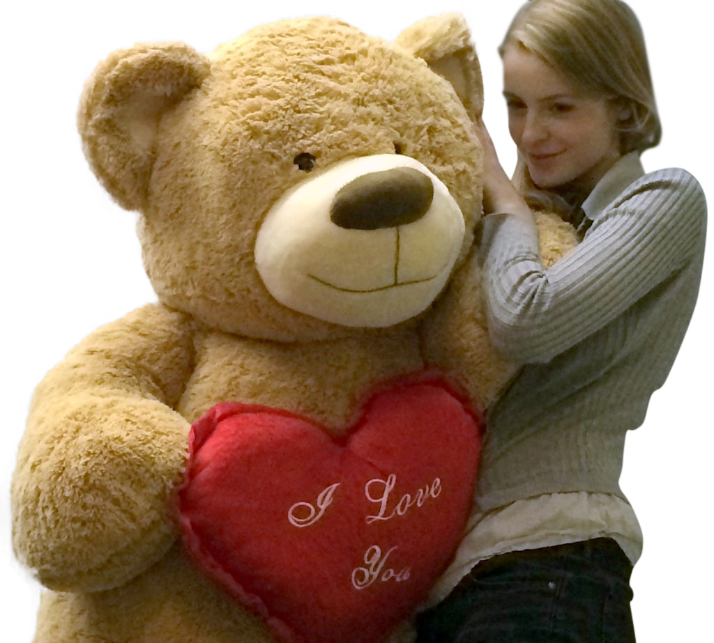 I Love You Giant Teddy Bear 5 Foot Soft Tan 60 Inch, Holds Heart Pillow