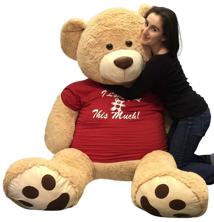 Big Plush Giant 6 Ft Teddy Bear Soft, Tshirt Says I Love You This Much, Weighs 22 Pounds