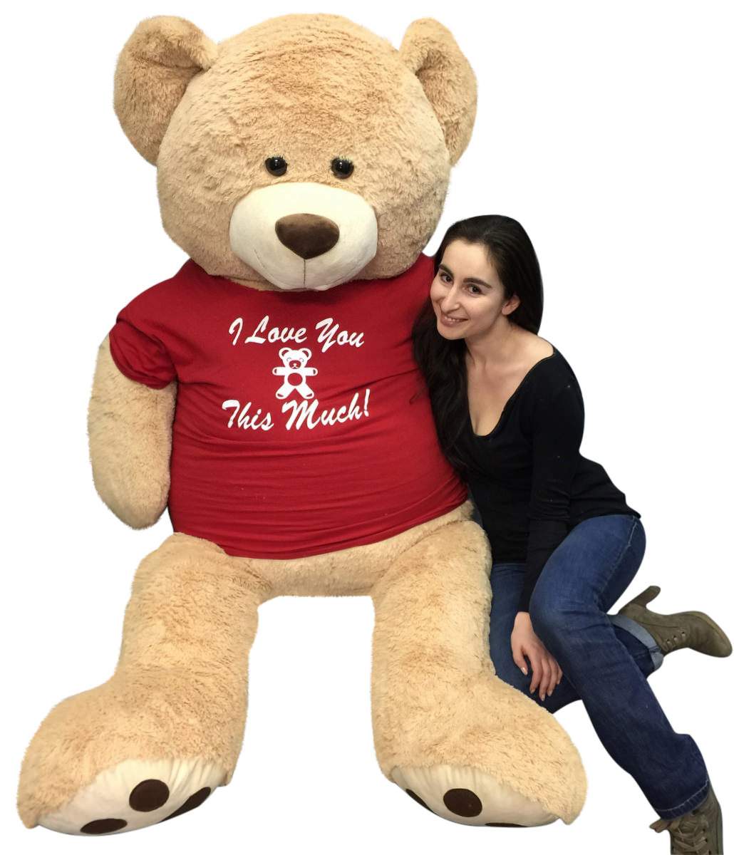 6ft teddy bear wears i love you t-shirt