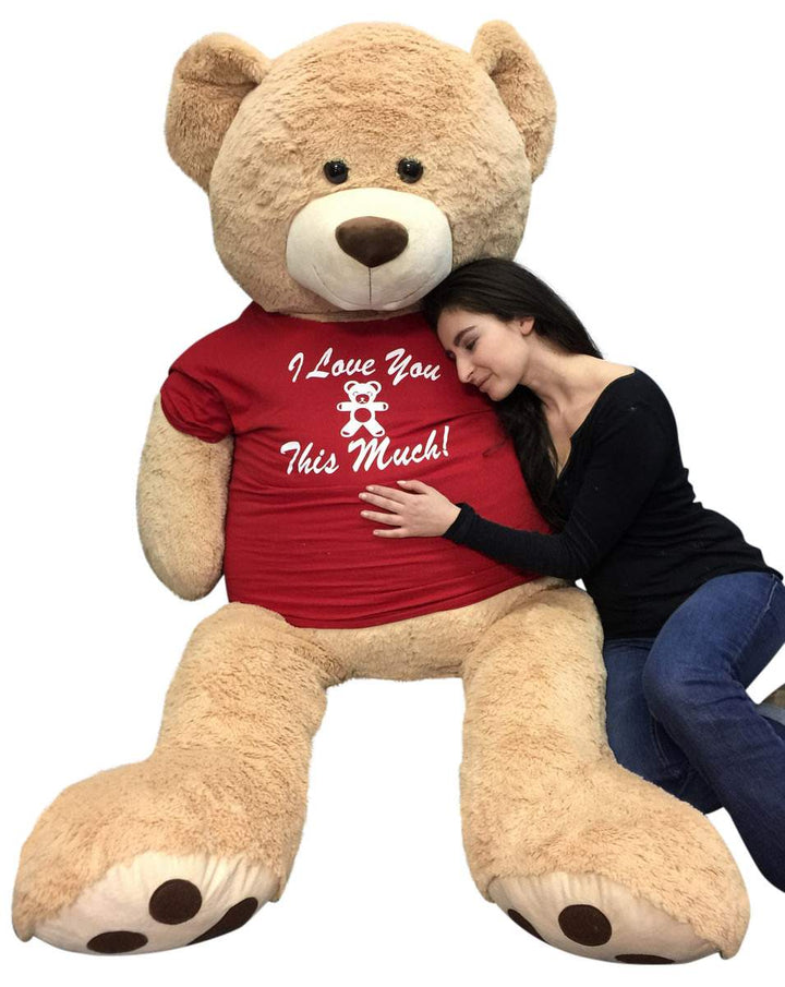 Big Plush Giant 6 Ft Teddy Bear Soft, Tshirt Says I Love You This Much, Weighs 22 Pounds