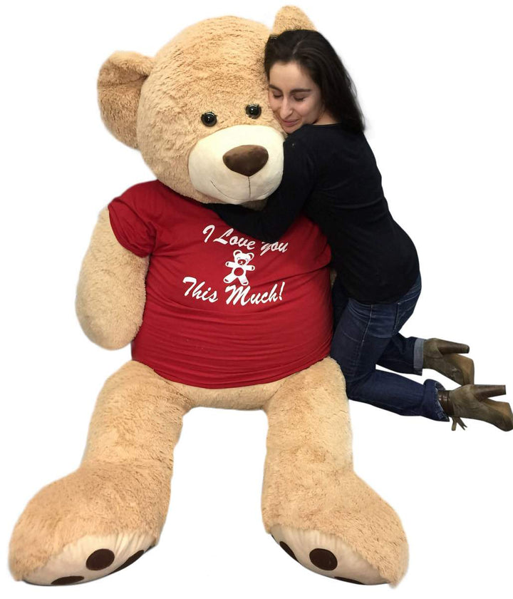 Big Plush Giant 6 Ft Teddy Bear Soft, Tshirt Says I Love You This Much, Weighs 22 Pounds