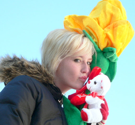 Giant Yellow Rose 6 Feet Tall Big Plush Flower, Teddy Bear on Stem.