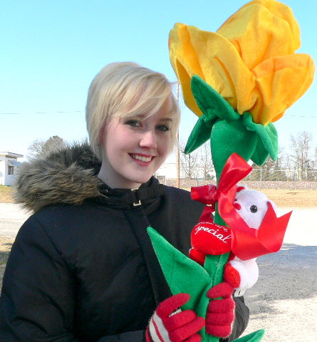 Giant Yellow Rose 6 Feet Tall Big Plush Flower, Teddy Bear on Stem.
