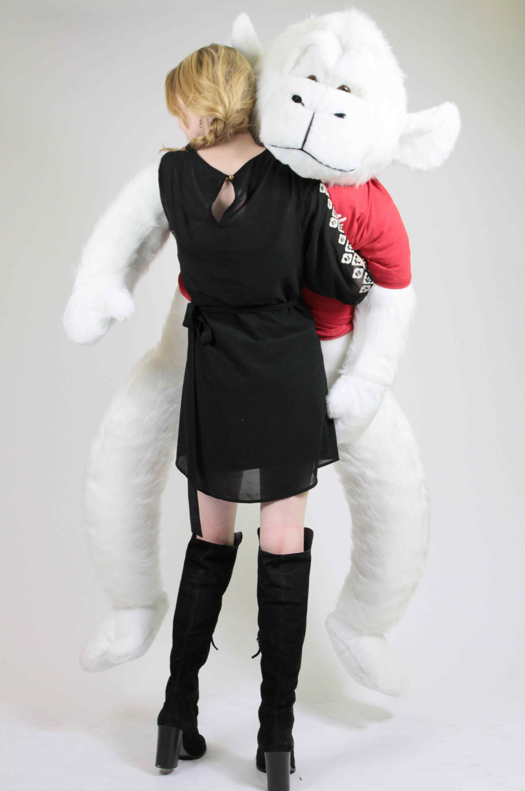 American Made 6 Foot Giant Stuffed White Gorilla wears t-shirt  I Love You This Much