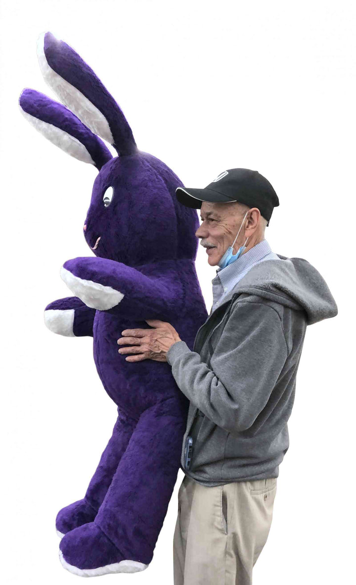 American Made Giant Stuffed Bunny 62 Inches Purple Soft Big Plush Rabbit 5.2 Feet Tall Rabbit Made in USA