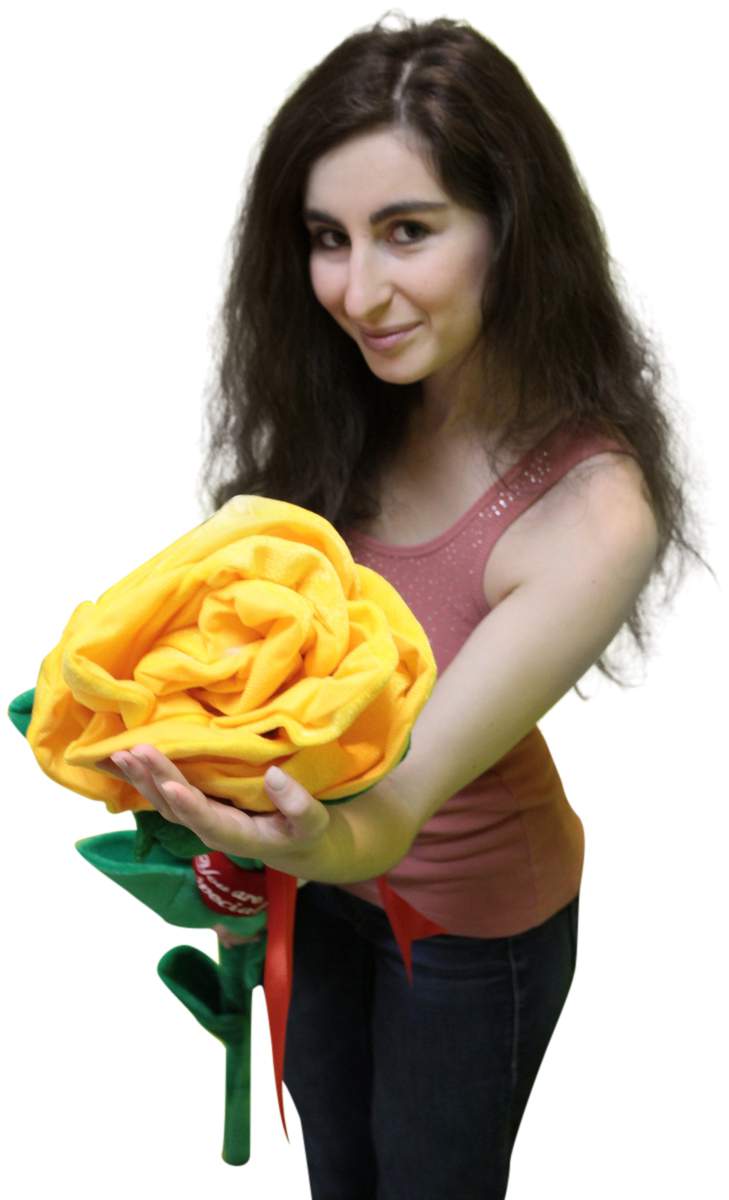 Giant Yellow Rose 6 Feet Tall Big Plush Flower, Teddy Bear on Stem.