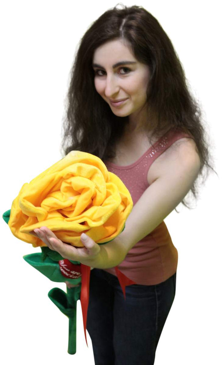 Giant Yellow Rose 6 Feet Tall Big Plush Flower, Teddy Bear on Stem.
