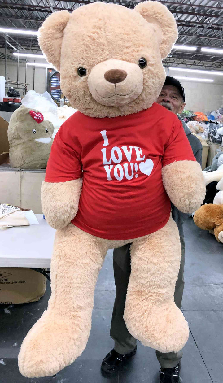 Giant 6ft Teddy Bear Wearing I Love You T-Shirt for Valentines Day,  6 Foot Teddy Bear 72 Inches Beige Soft Oversized Stuffed Animal