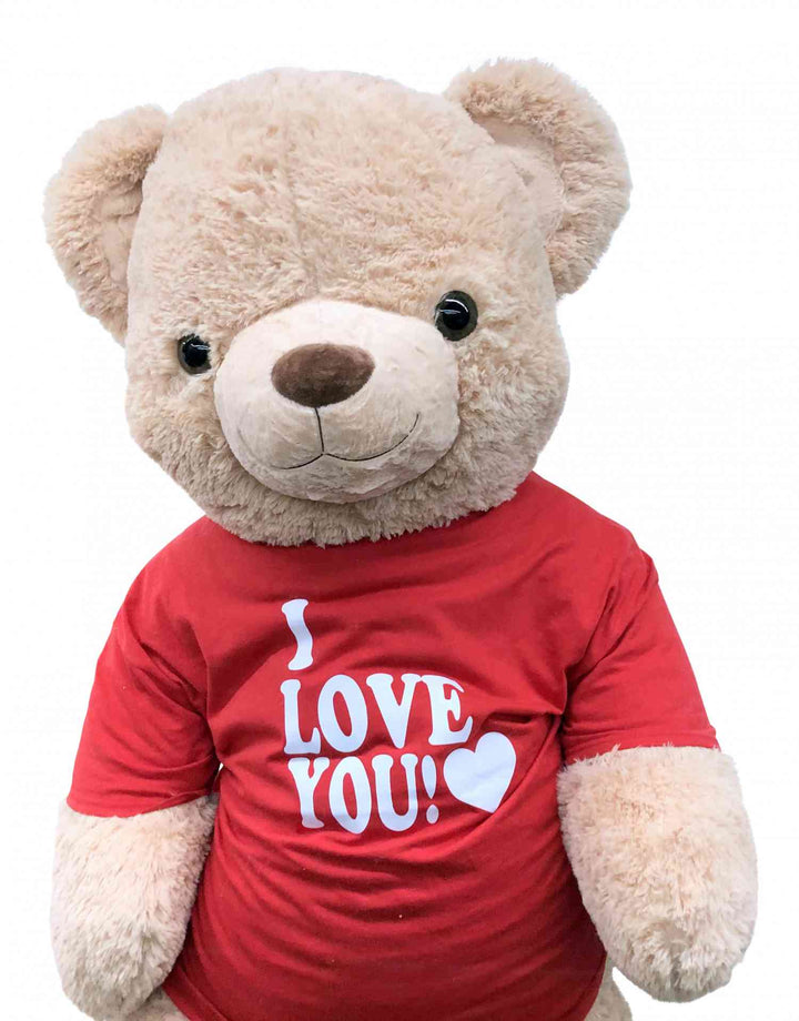 Giant 6ft Teddy Bear Wearing I Love You T-Shirt for Valentines Day,  6 Foot Teddy Bear 72 Inches Beige Soft Oversized Stuffed Animal