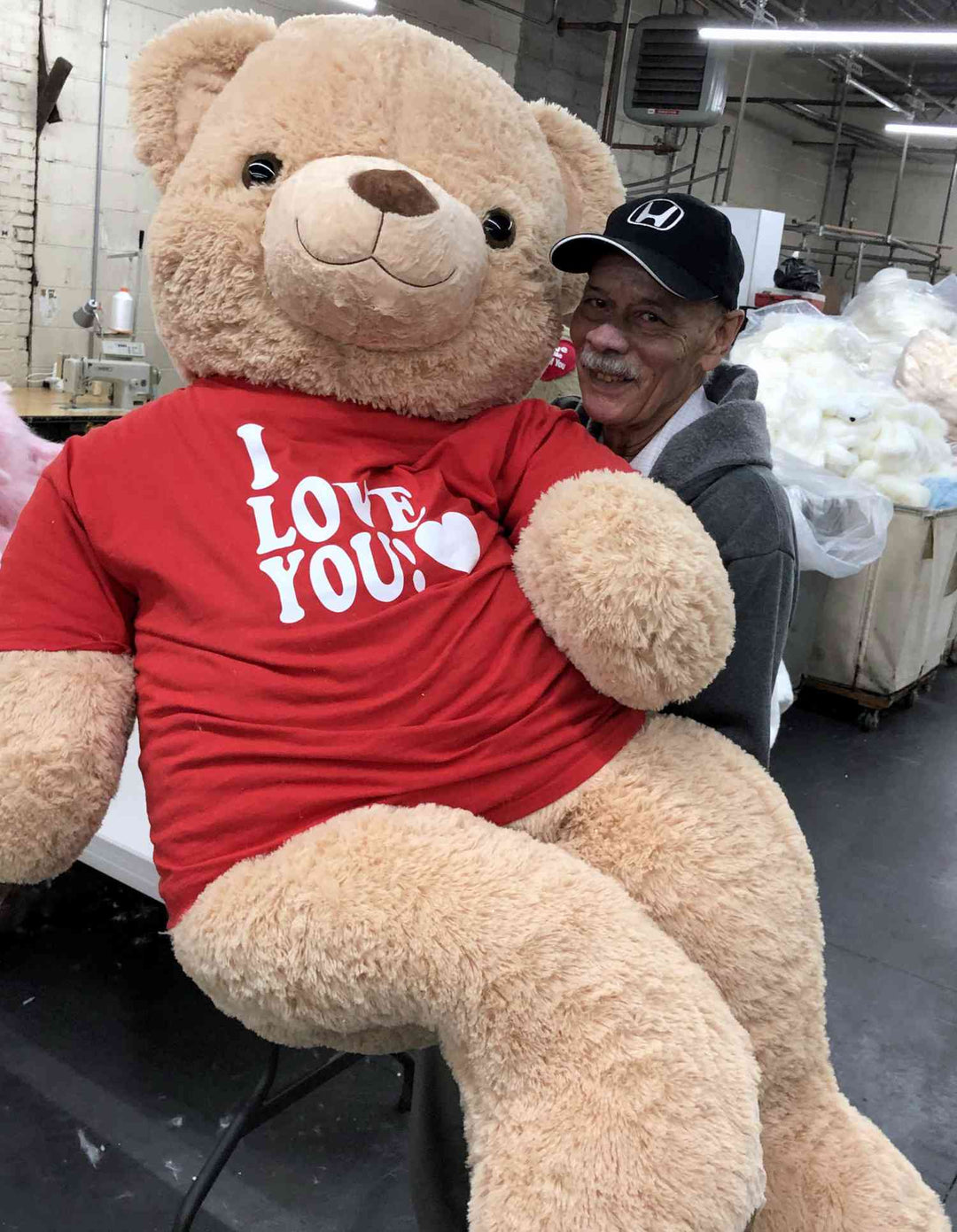 Giant 6ft Teddy Bear Wearing I Love You T-Shirt for Valentines Day,  6 Foot Teddy Bear 72 Inches Beige Soft Oversized Stuffed Animal