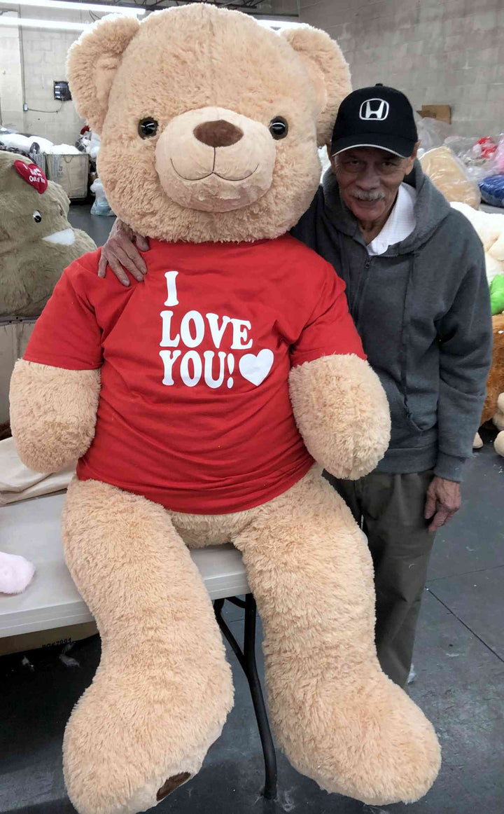 Giant 6ft Teddy Bear Wearing I Love You T-Shirt for Valentines Day,  6 Foot Teddy Bear 72 Inches Beige Soft Oversized Stuffed Animal