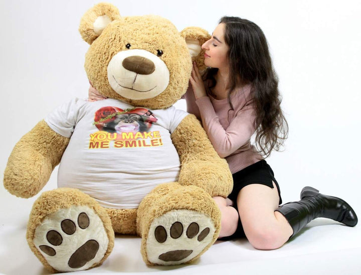 Big Plush Romantic 5 Foot Giant Teddy Bear Wears Tshirt HEY BEAUTIFUL YOU MAKE ME SMILE
