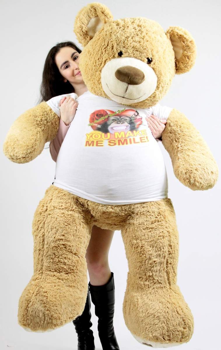 Big Plush Romantic 5 Foot Giant Teddy Bear Wears Tshirt HEY BEAUTIFUL YOU MAKE ME SMILE