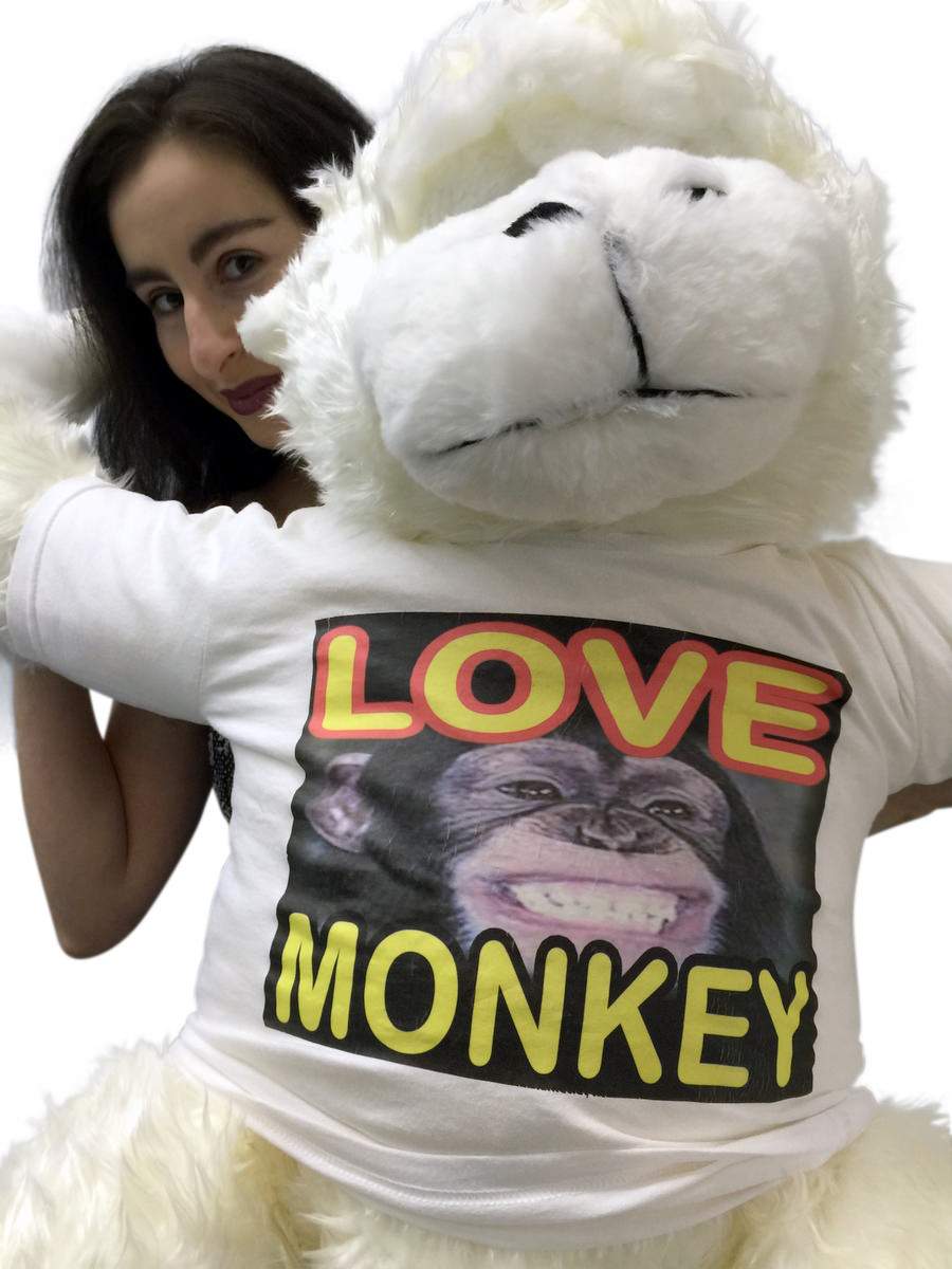 American Made Jumbo Stuffed White Gorilla Wearing LOVE MONKEY T-shirt 40 Inches Soft Plush