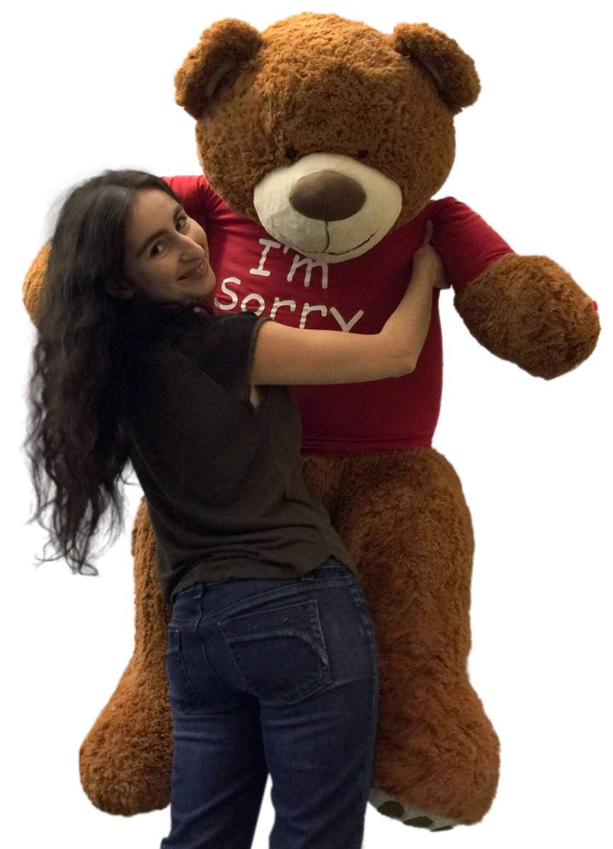 5 Foot Giant Teddy Bear 60 Inches Soft Cinnamon Brown Color Wears I'M SORRY T-shirt