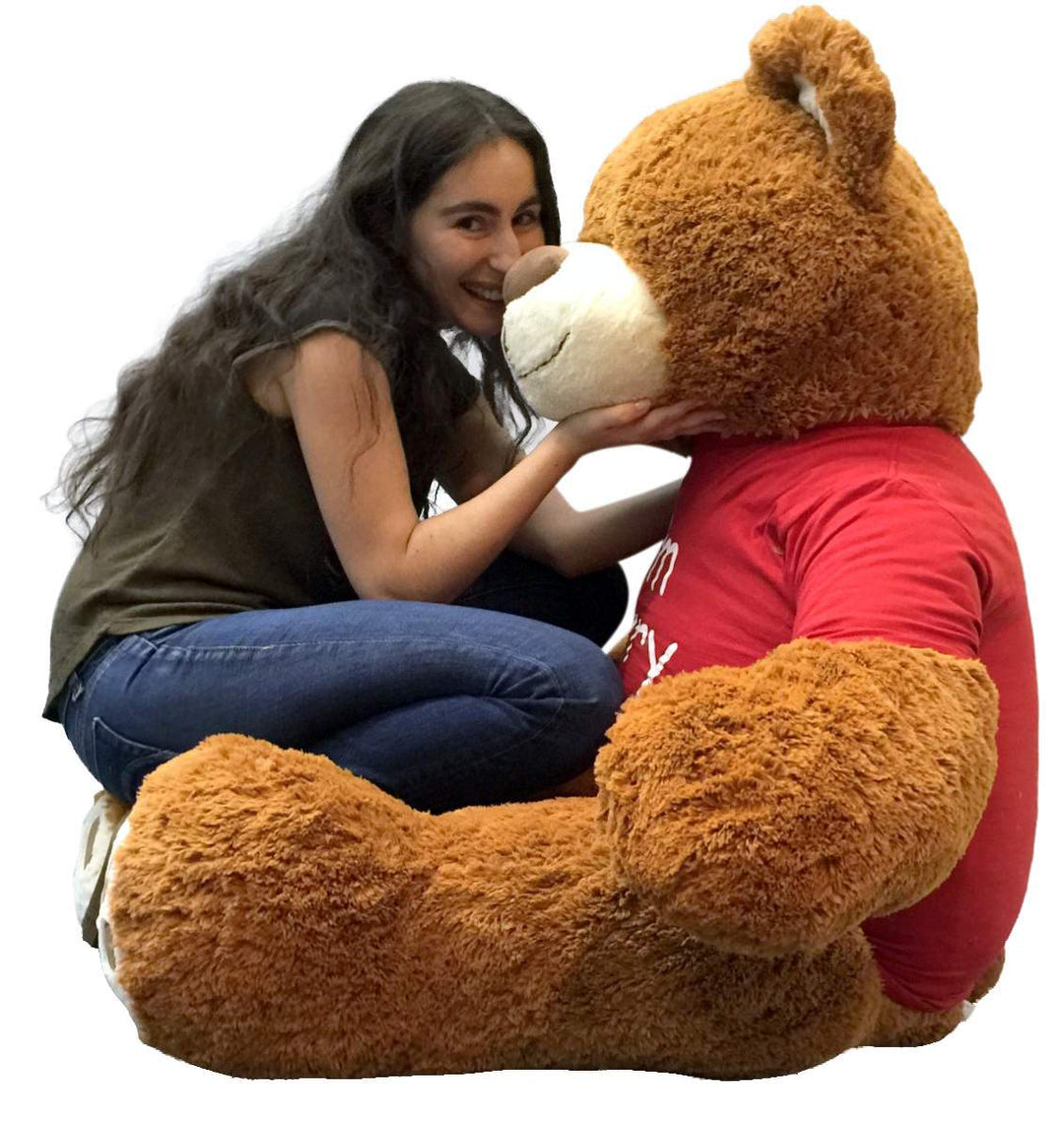 5 Foot Giant Teddy Bear 60 Inches Soft Cinnamon Brown Color Wears I'M SORRY T-shirt
