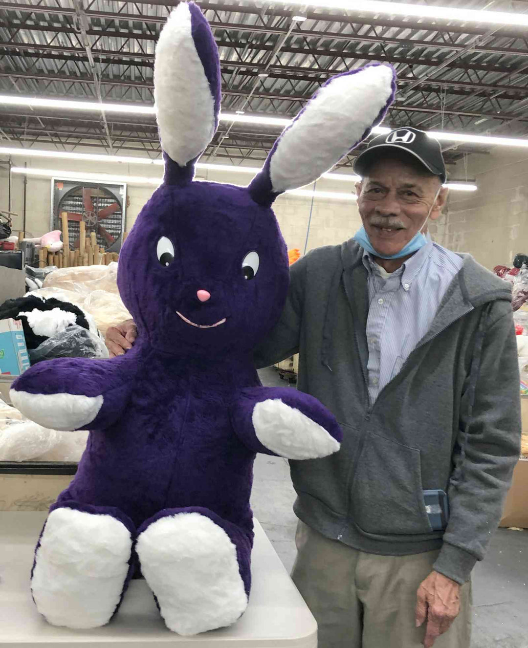 American Made Giant Stuffed Bunny 62 Inches Purple Soft Big Plush Rabbit 5.2 Feet Tall Rabbit Made in USA