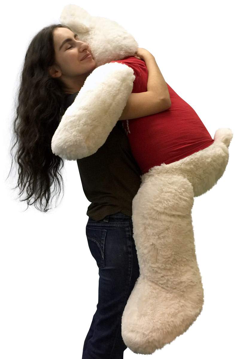 Giant Valentine Teddy Bear 52 Inch White Soft, Wears Removable T-shirt I Love You This Much