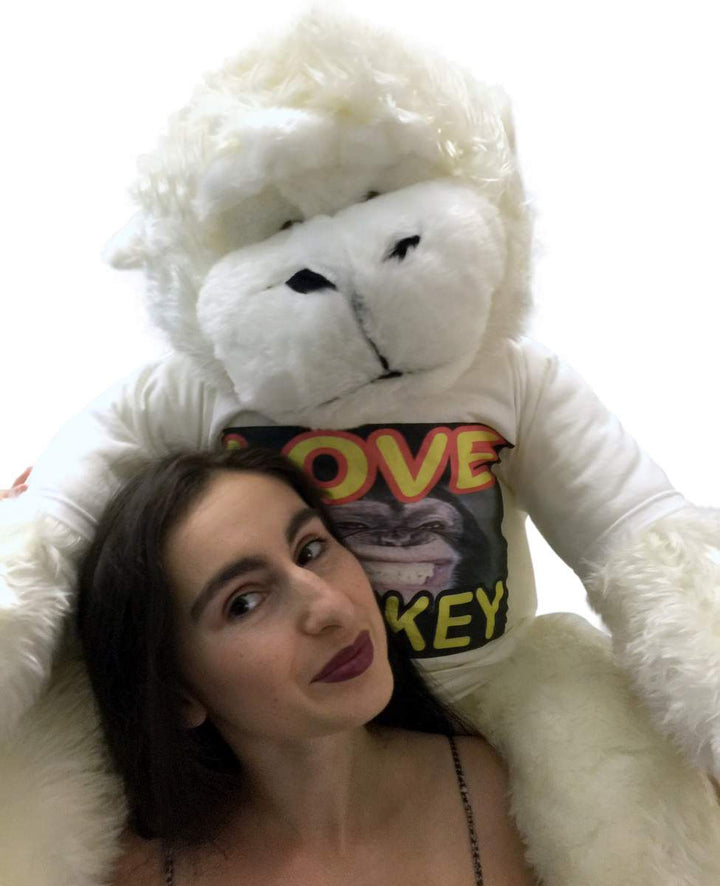 American Made Jumbo Stuffed White Gorilla Wearing LOVE MONKEY T-shirt 40 Inches Soft Plush