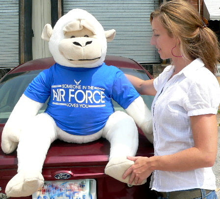 American Made U.S. Air Force Giant Stuffed White Gorilla Monkey Wears Removable T-Shirt SOMEONE IN THE AIR FORCE LOVES YOU