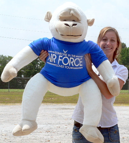 American Made U.S. Air Force Giant Stuffed White Gorilla Monkey Wears Removable T-Shirt SOMEONE IN THE AIR FORCE LOVES YOU